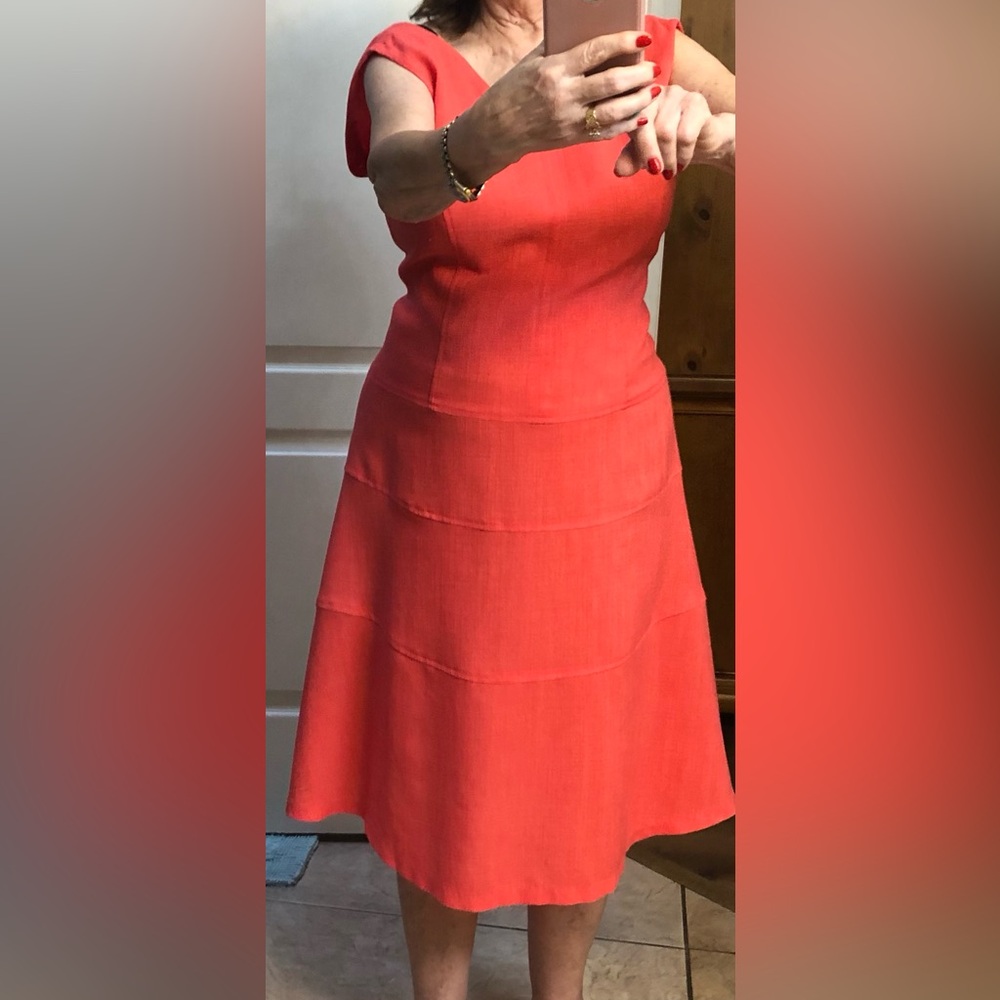 “Black Label by Evan-Picone”, Coral Sleeveless Midi Dress